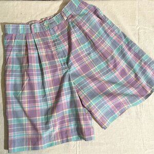 90s Vintage Jantzen Purple Blue Cream Pastel Plaid Shorts with Pockets Size 14